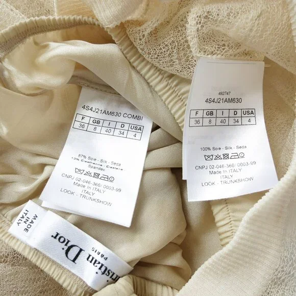 CHRISTIAN DIOR Beige Silk Tulle Ruffled Asymmetric Midi A-Line Sheer Skirt 36 - Picture 8 of 8